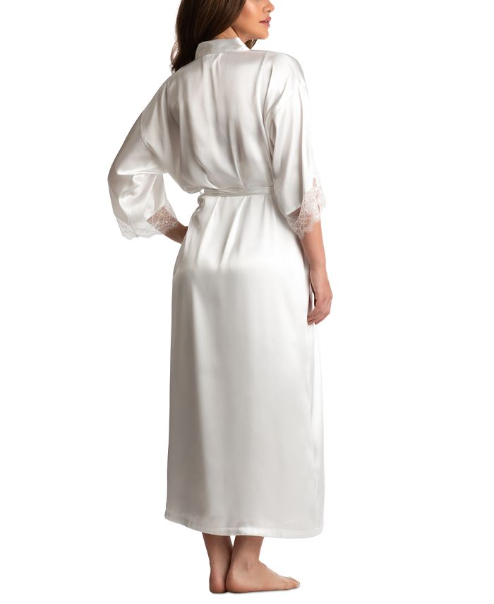 Linea Donatella Women's Satin Lace-Trim Wrap Robe - Macy's