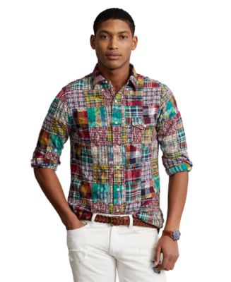 POLO RALPH LAUREN Men's Custom Fit Indigo Patchwork Madras 2024 Shirt.