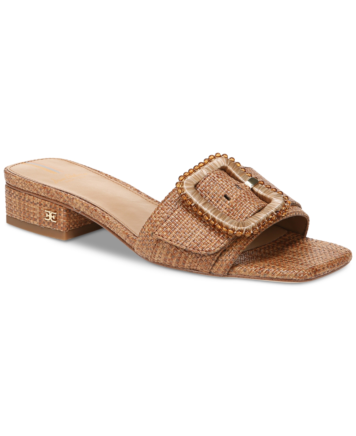 Sam Edelman Women's Deacon Square Toe Buckle Block Heel Slide Sandals In Cuoio