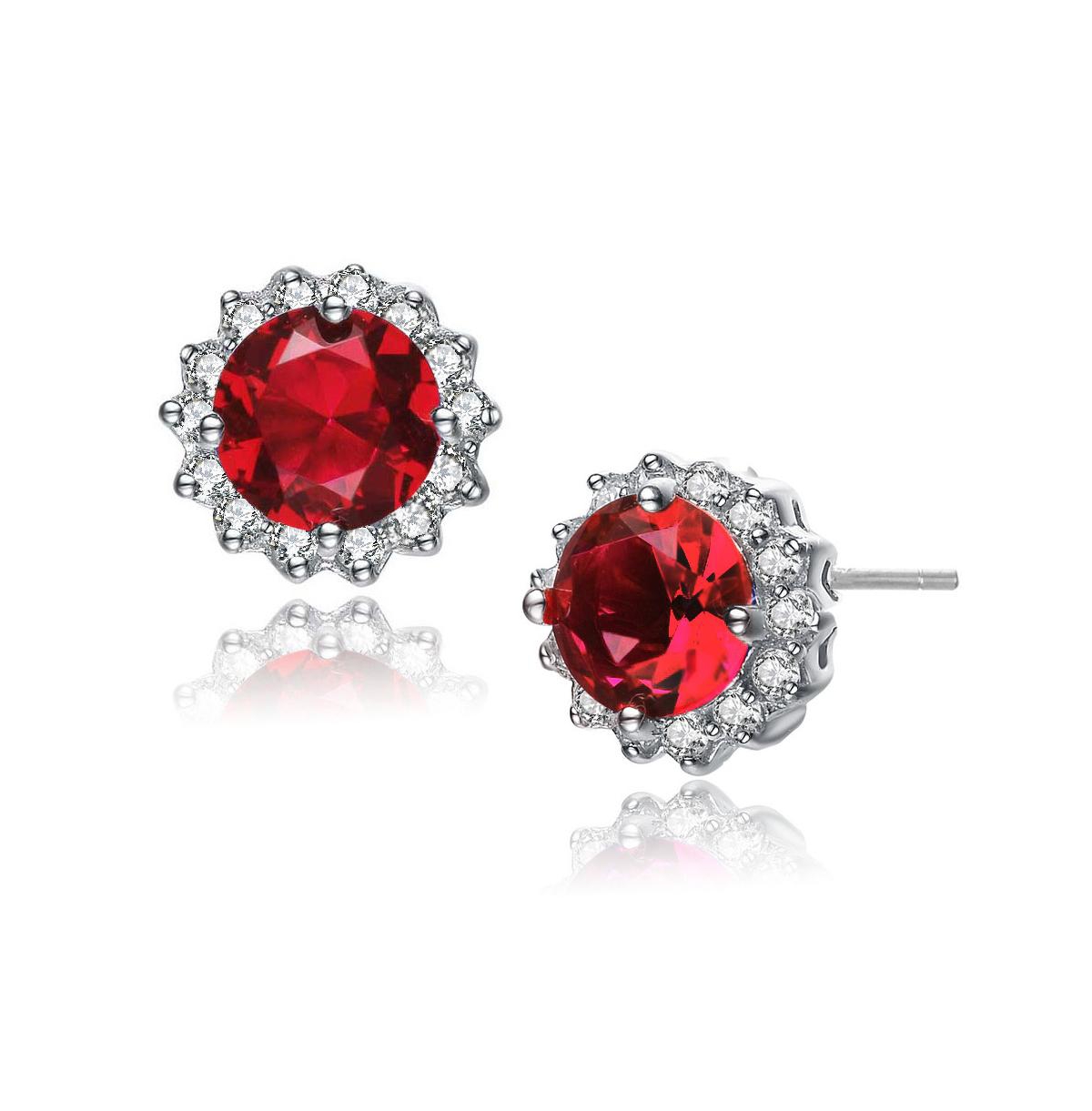 Genevive Sterling Silver Clear and Deep Color Cubic Zirconia Button Earrings