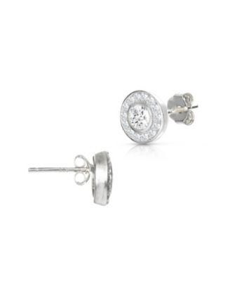 Sterling Silver Cubic Zirconia Halo Stud Earrings