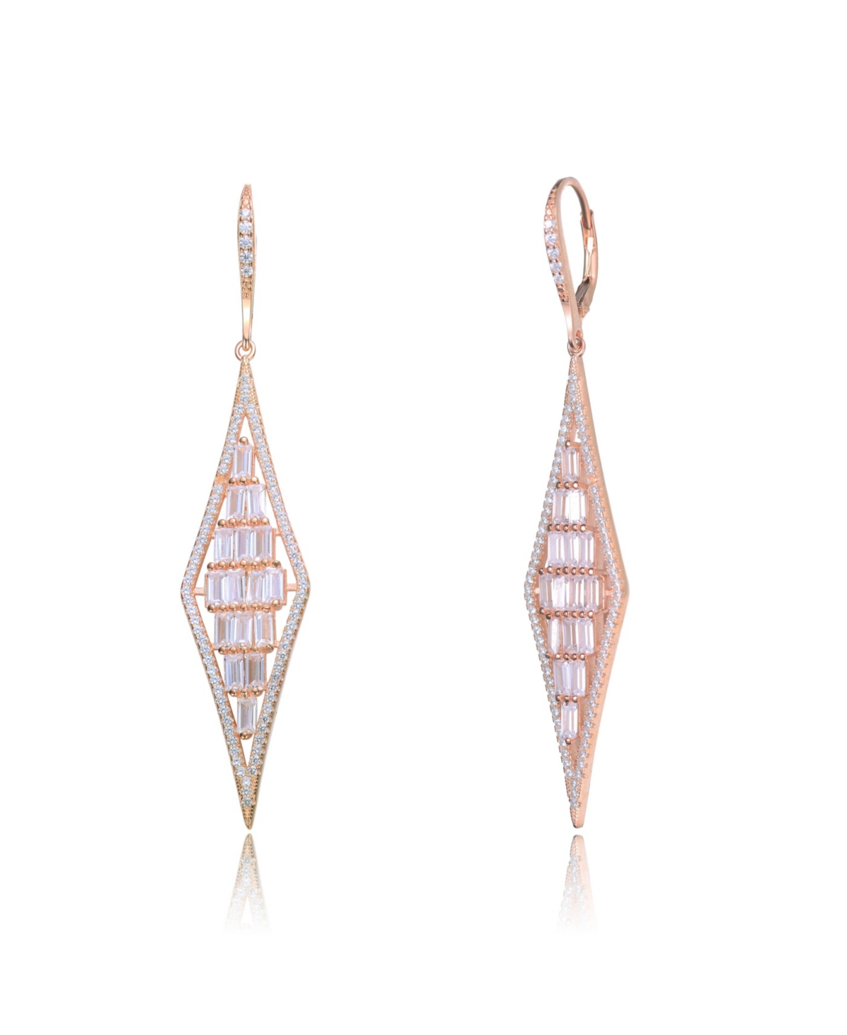 Genevive Sterling Silver Shaped Cubic Zirconia Long Kite Shape Drop Earrings -past