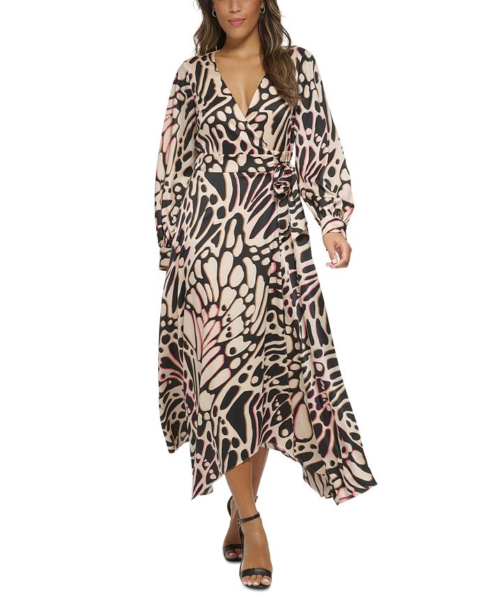 Donna Karan New York Women's Butterfly Print Wrap Dress - Macy's