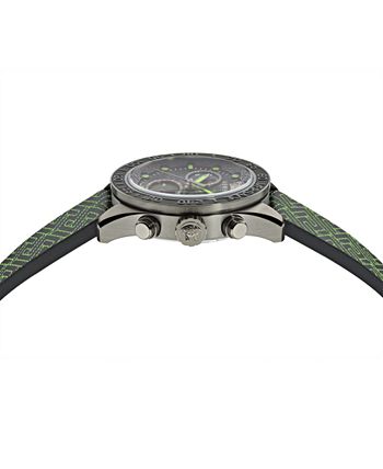 Versace Men\'s Swiss Green Watch Greca Macy\'s Leather Dome - Black 43mm Strap & Chronograph