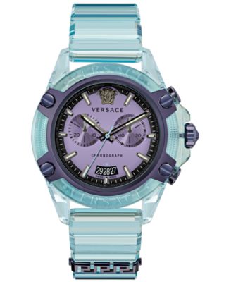 Versace - Men's Swiss Chronograph Icon Active Transparent Blue Silicone Strap Watch 44mm