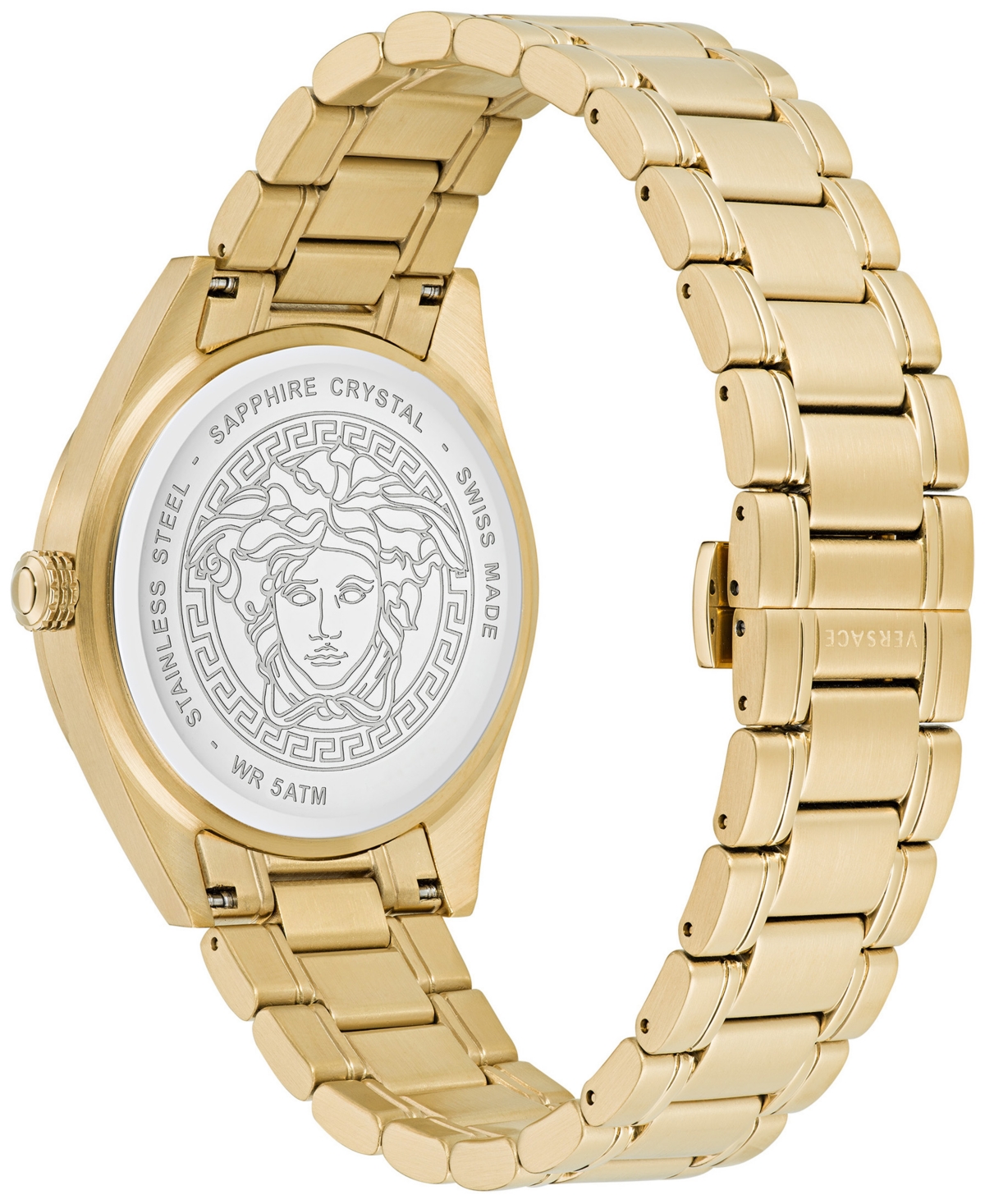 Shop Versace Men's Swiss V-code Gold Ion Plated Bracelet Watch 42mm In Ip Yellow Gold