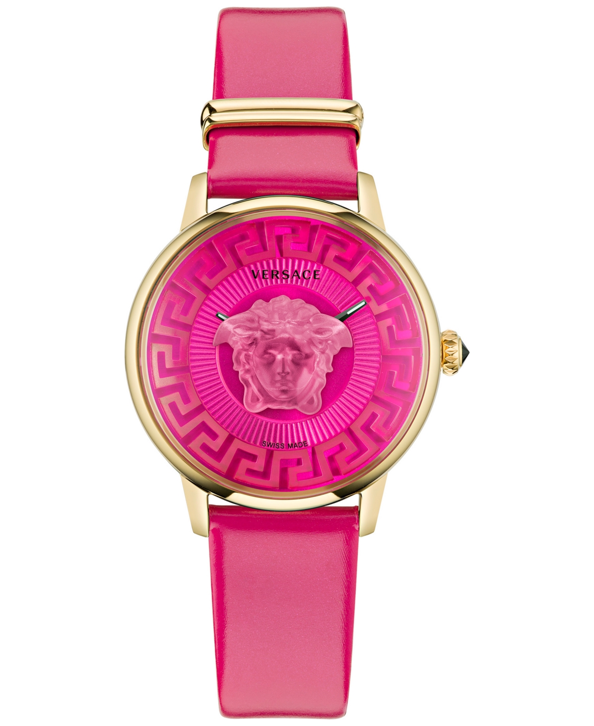Shop Versace Women's Swiss Medusa Alchemy Pink Leather Strap Watch 38mm In Ip Yellow Gold