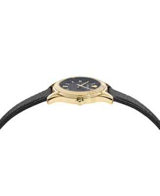 Women's Swiss Greca Time Black Leather Strap Watch 35mm