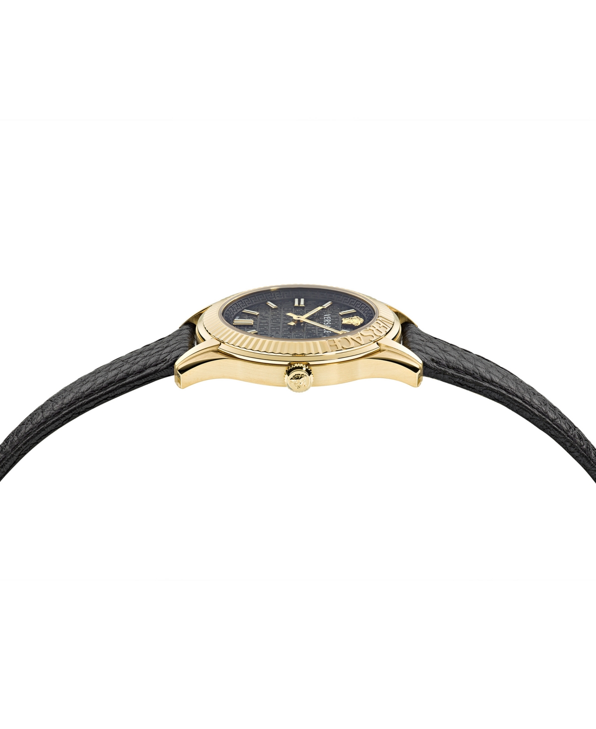 Versace Women's Swiss Greca Time Black Leather Strap Watch 35mm In Ip Yellow Gold