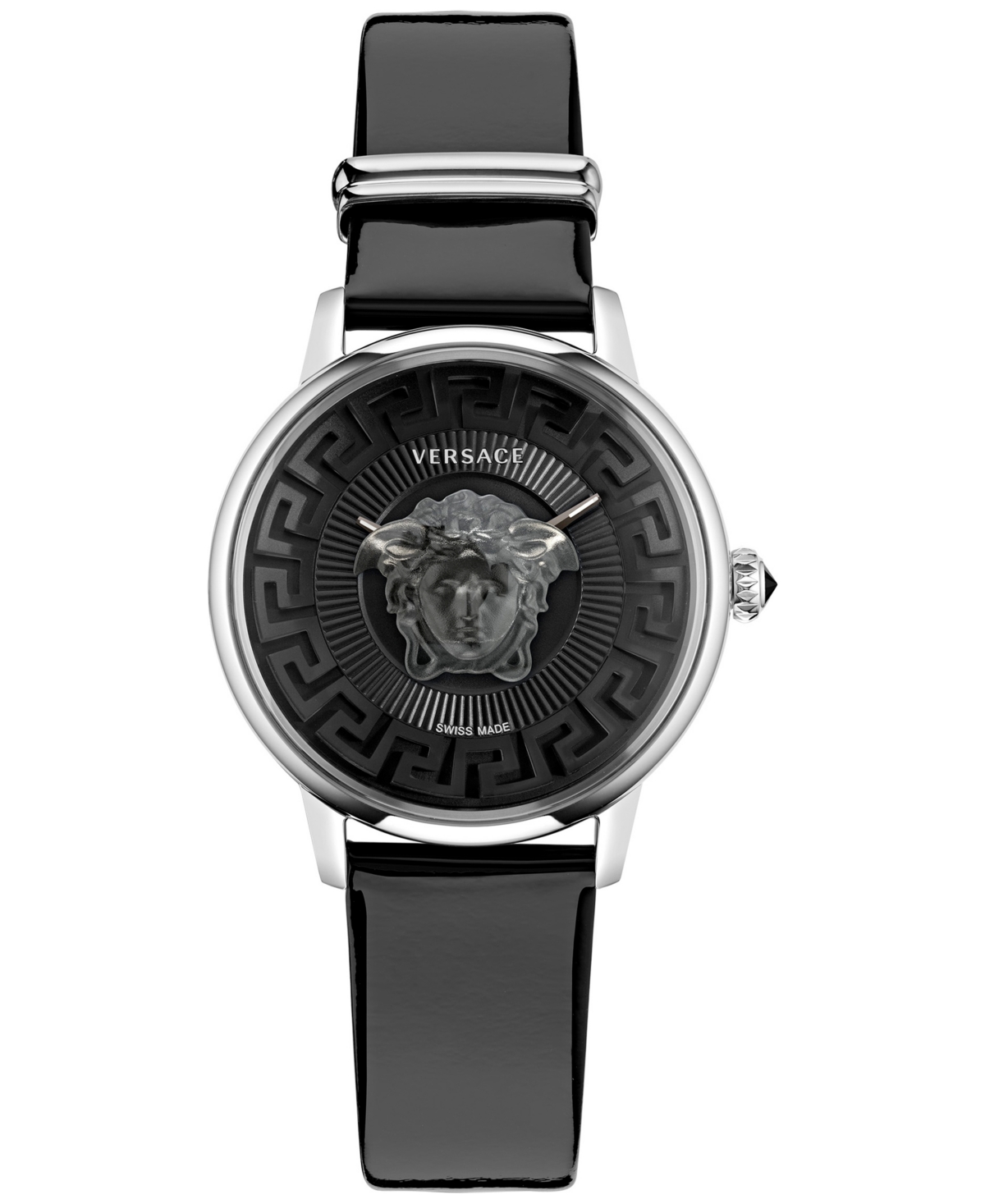 Versace Women's Medusa Alchemy Stainless Steel & Patent Leather Watch In Stainless Steel