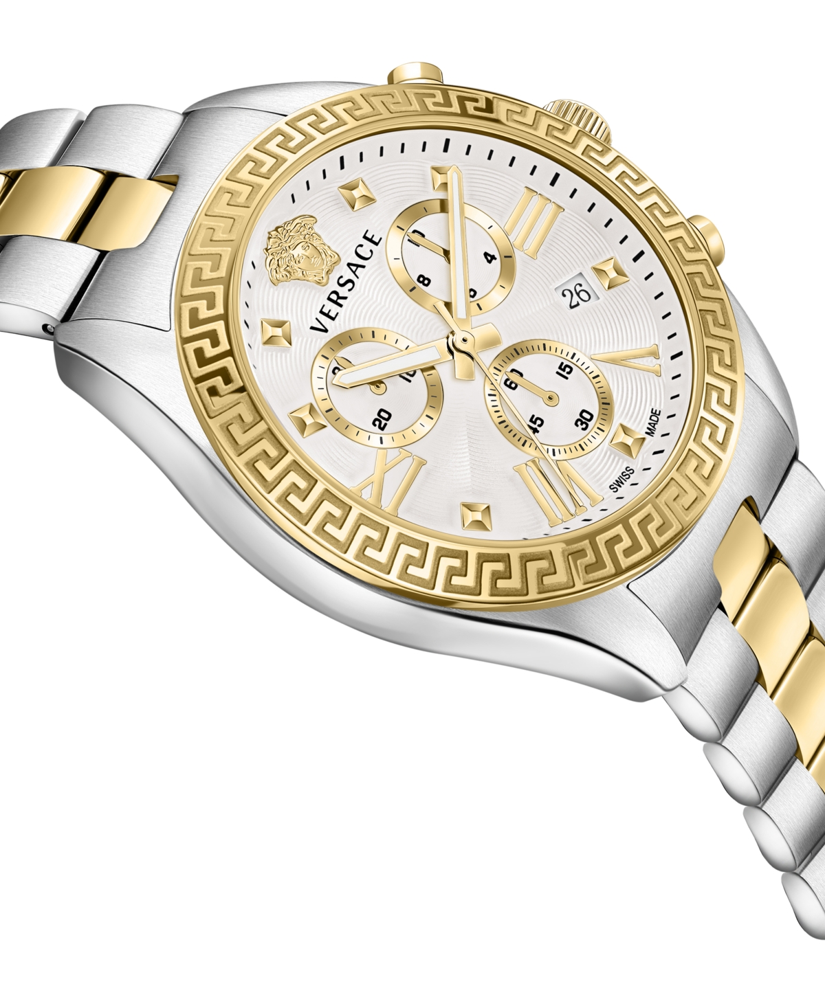 Shop Versace Women's Chronograph Greca Two Tone Bracelet Watch 40mm