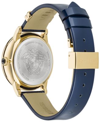 Women's Swiss Medusa Alchemy Blue Leather Strap Watch 38mm