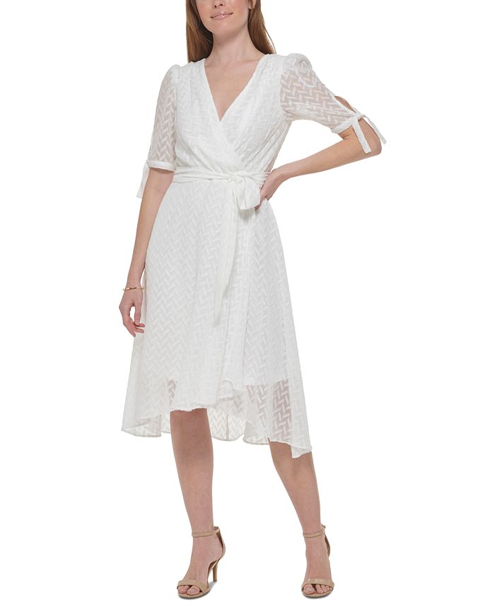 Tommy Hilfiger Women s Chevron Texture Faux Wrap Midi Dress Macy s