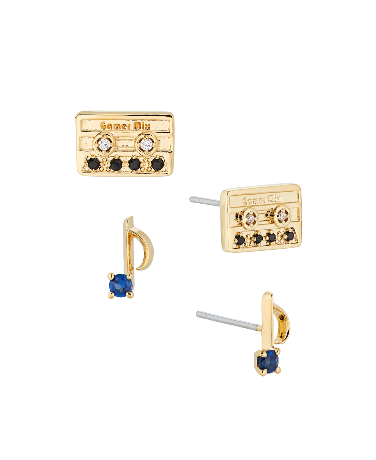 Set of Two Pair Music Motif Stud Earrings - Gold