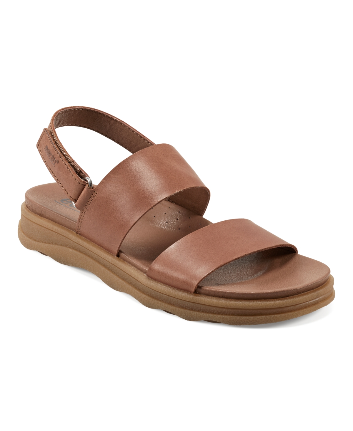 Shop Earth Women's Leah Round Toe Strappy Casual Flat Sandals In Cognac Leather