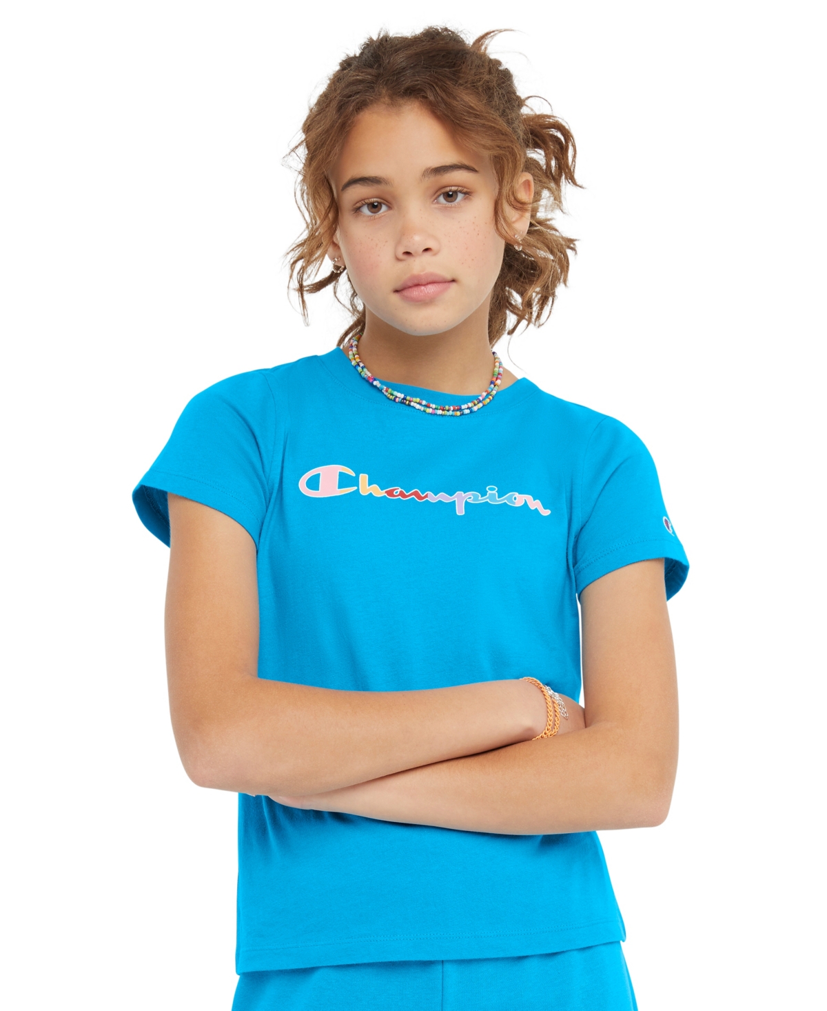 Champion Kids' Little Girls Short Sleeve Graphic T-shirt With Script In New Palatinate Blue