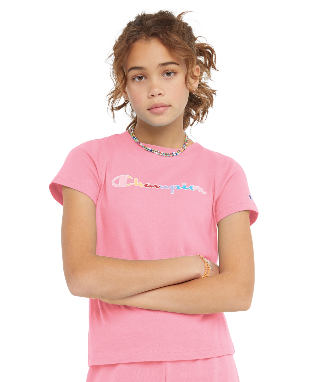Champion Kids' Girls Sleeve Graphic T-shirt With Script In Spark Pink | ModeSens