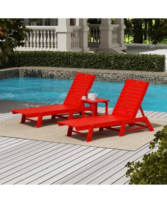 3 Pieces Poly Outdoor Patio Chaise Lounge Chair with Side Table Set
