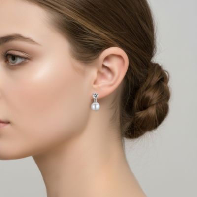 Sterling Silver  Cubic Zirconia Pearl Drop Earrings