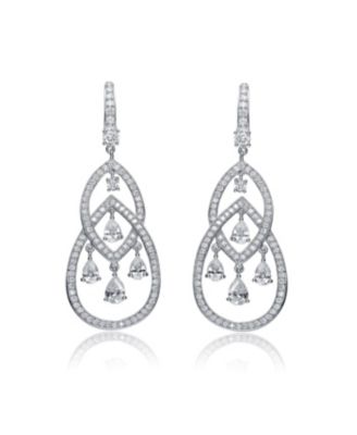 Cubic Zirconia Sterling Silver Double Teardrop Chandelier Earrings
