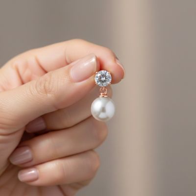 Sterling Silver  Cubic Zirconia Pearl Drop Earrings