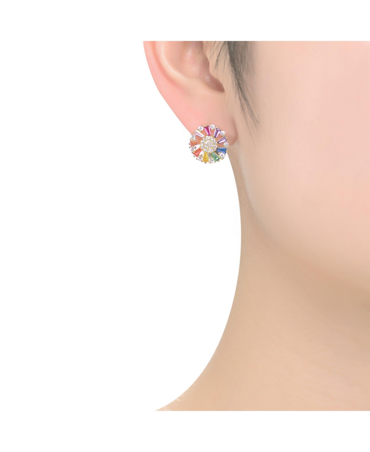 Genevive Sterling Silver 14K Gold Plated, 18K Rose Gold Plated, White Gold Plated Red Baguette and Clear Round Cubic Zirconia Pear Drop Earrings - Ope