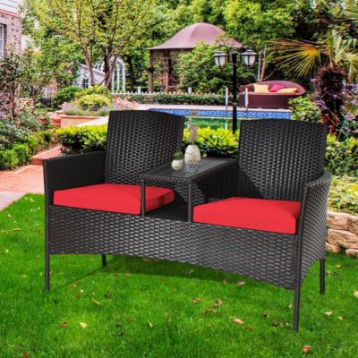 Patio Rattan Conversation Set Seat Sofa Cushioned Loveseat Chairs