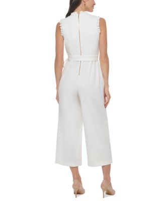 Calvin Klein Women's Sleeveless Ruffle-Trim Cropped Jumpsuit Macy's
