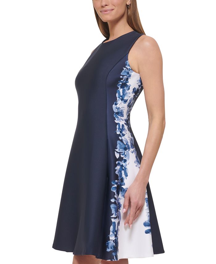 DKNY Women s Floral Lined Side Pocket Fit Flare Dress Macy s