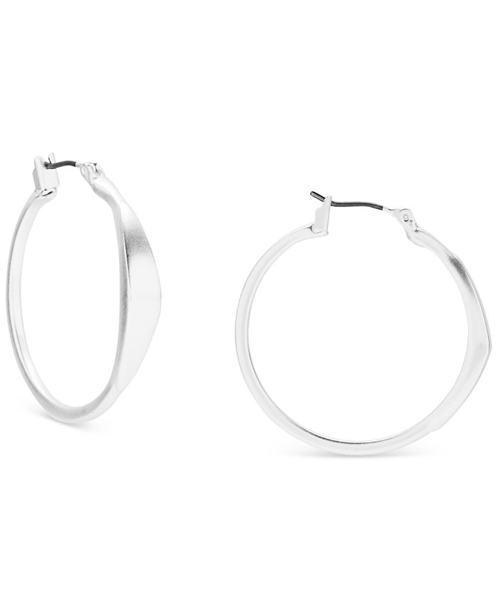 Lucky Brand Silver Tone Hammered Medium Hoop Earrings 1.1