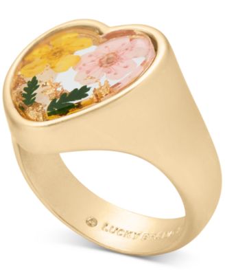 Lucky Brand - Gold-Tone Dried Flower Heart Statement Ring