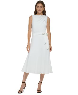 DKNY - Women's Draped-Neck Sleeveless Tie-Belted Dress