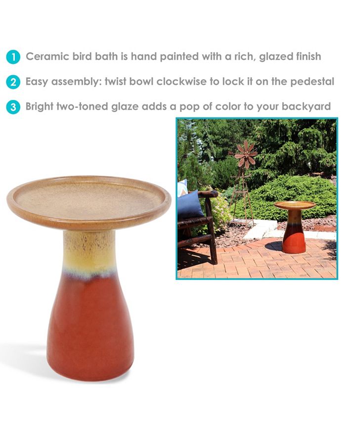 Sunnydaze Decor DuoTone Glazed Ceramic Bird Bath 20.5 in Lemon