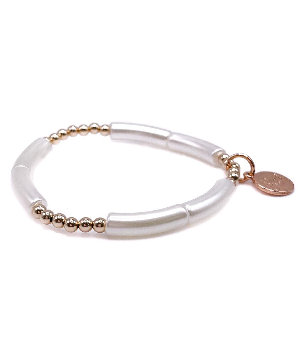 Non-Tarnishing Gold filled, 4mm Gold Ball and Acrylic Stretch Bracelet - Pearl