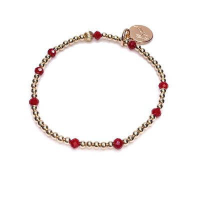 Non-Tarnishing Gold filled, 3mm Gold Ball and Ruby Glass Bead Stretch Bracelet