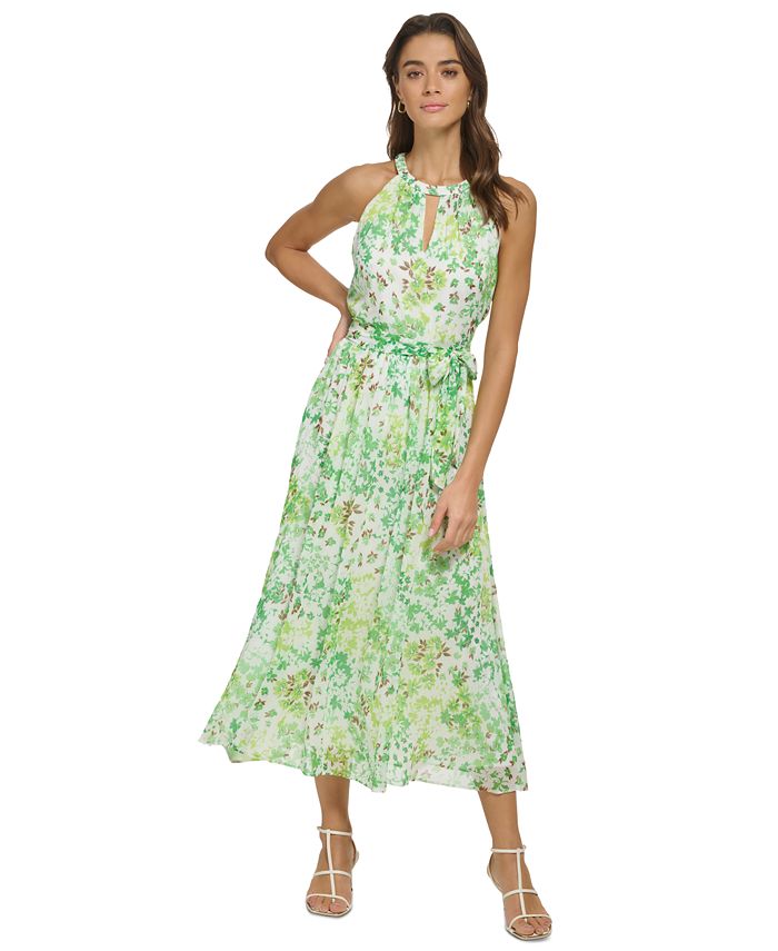 DKNY Women's Halter Border Print Midi Dress Blue Size 14