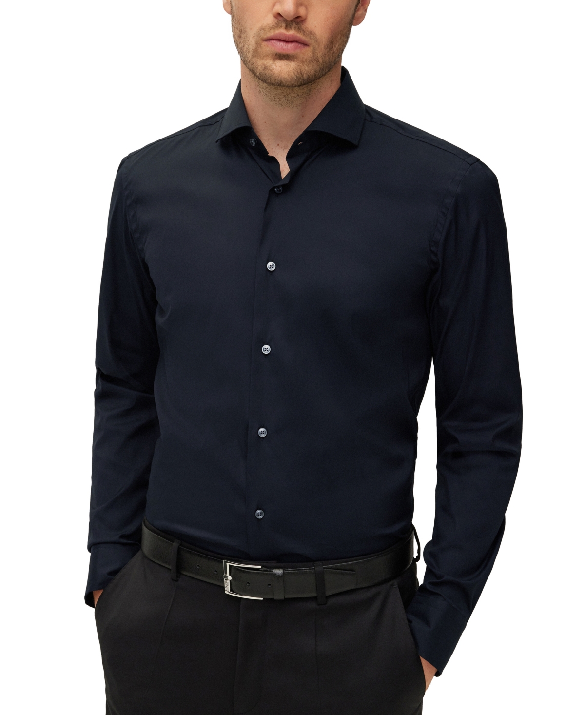 Hugo Boss Boss By  Men's Easy-iron Cotton-blend Poplin Slim-fit Dress Shirt In Black