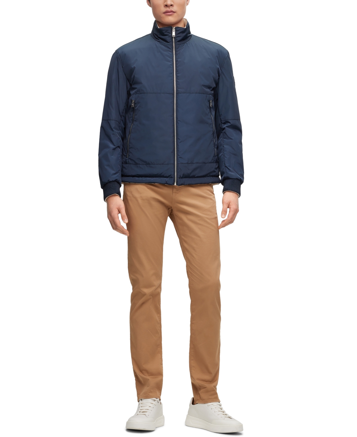 Hugo Boss Boss By  Men's Water-repellent Logo Badge Reversible Jacket In Dark Blue