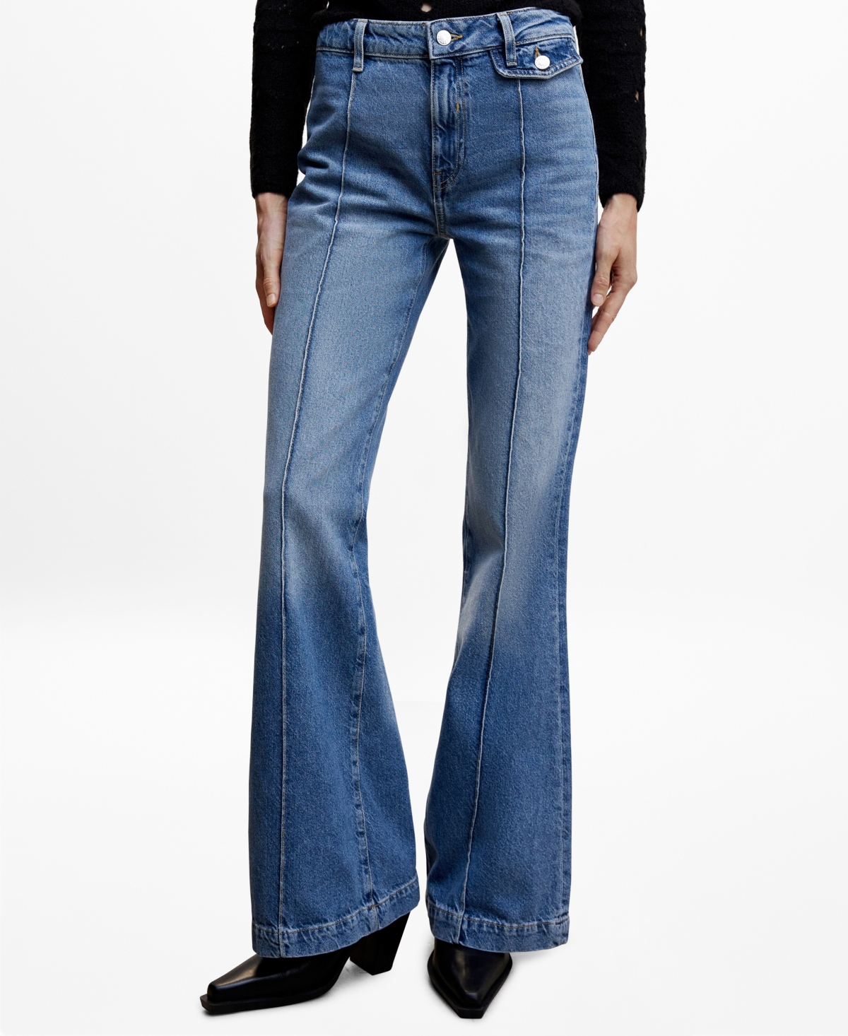 Mango Women's High-waist Wideleg With Seams Jeans In Medium Blue