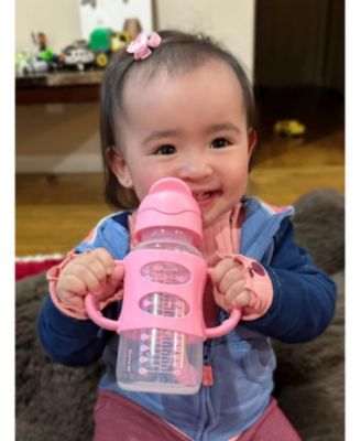 Baby Wide-Neck Sippy Straw Bottle with 100% Silicone Handles, 9oz, Pink