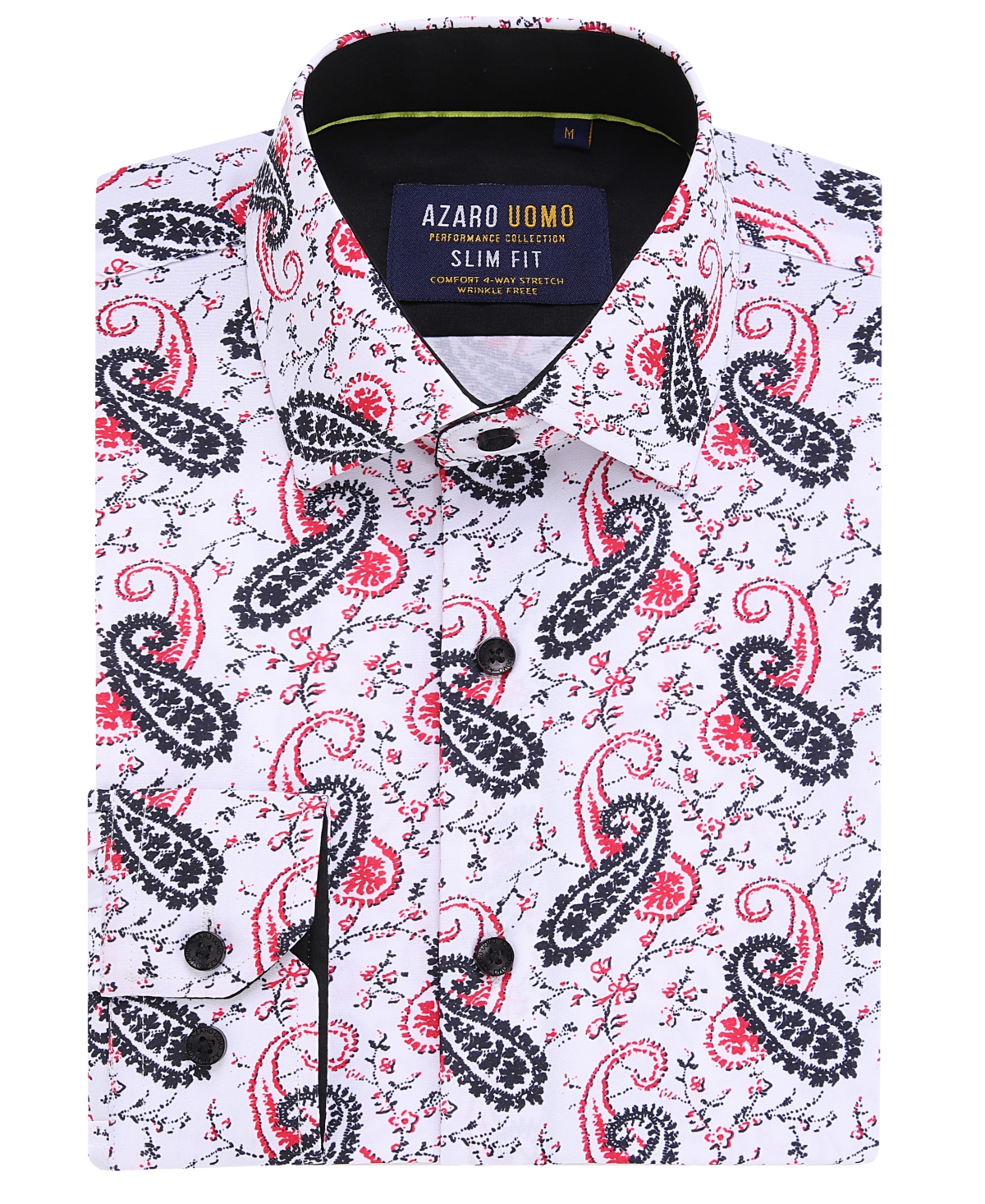 Azaro Uomo Men's Paisley Four-Way Stretch Button Down Slim Fit Shirt - Red Paisley