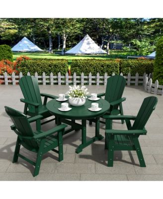 5 Piece Outdoor Patio Dining Round Table and Curved Back Armchair Set