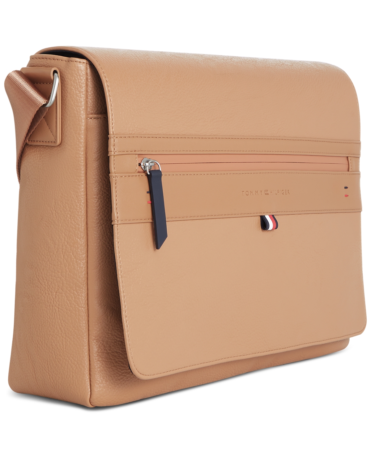 Shop Tommy Hilfiger Men's Pebble Zip-front Messenger Bag In Basket Brown