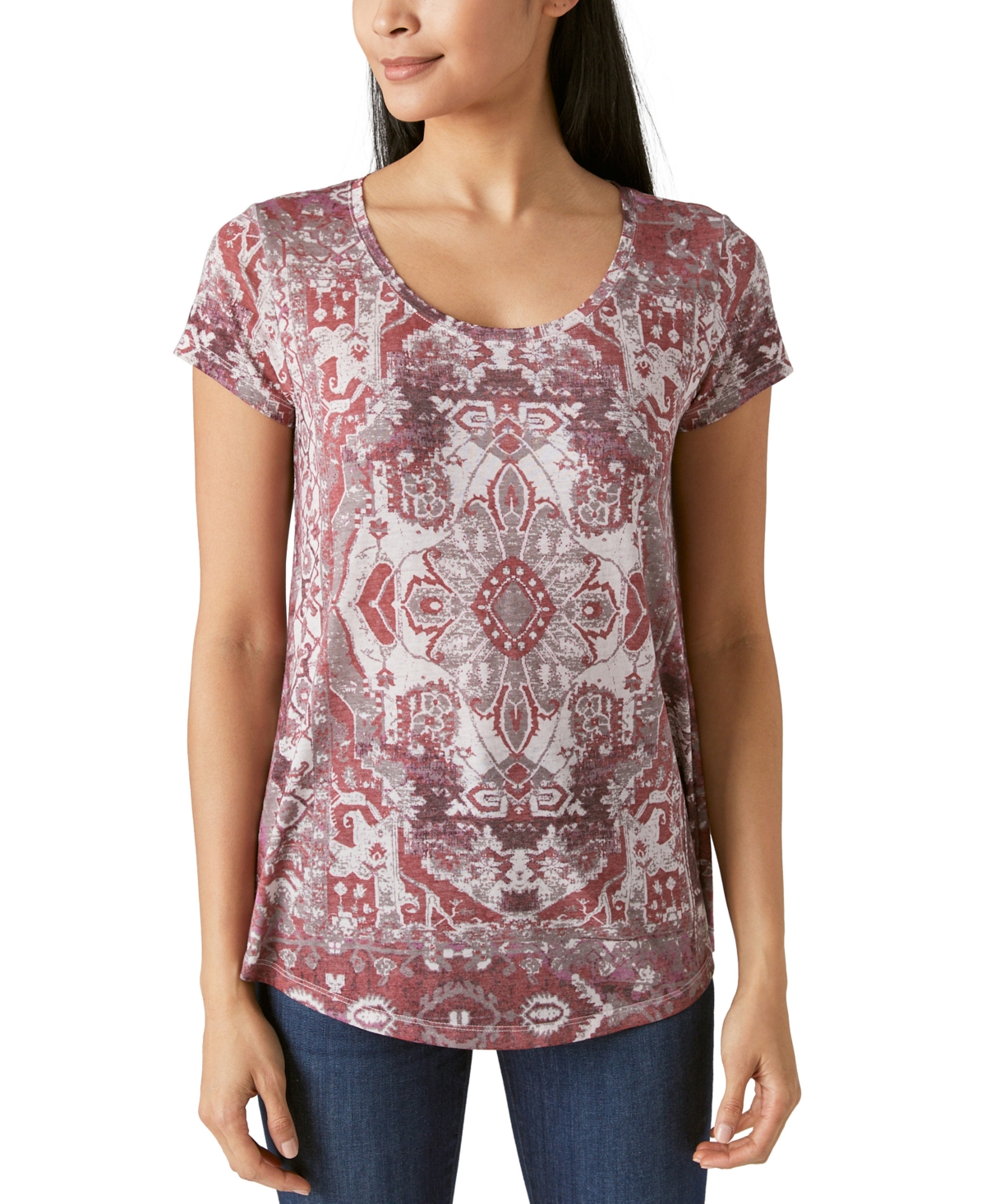 Shop Lucky Brand Women's Printed Crewneck T-shirt In Pink Combo