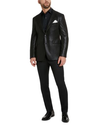 Tallia Men's Slim Fit Cream Metallic Plaid Evening Jacket Gray Size 38