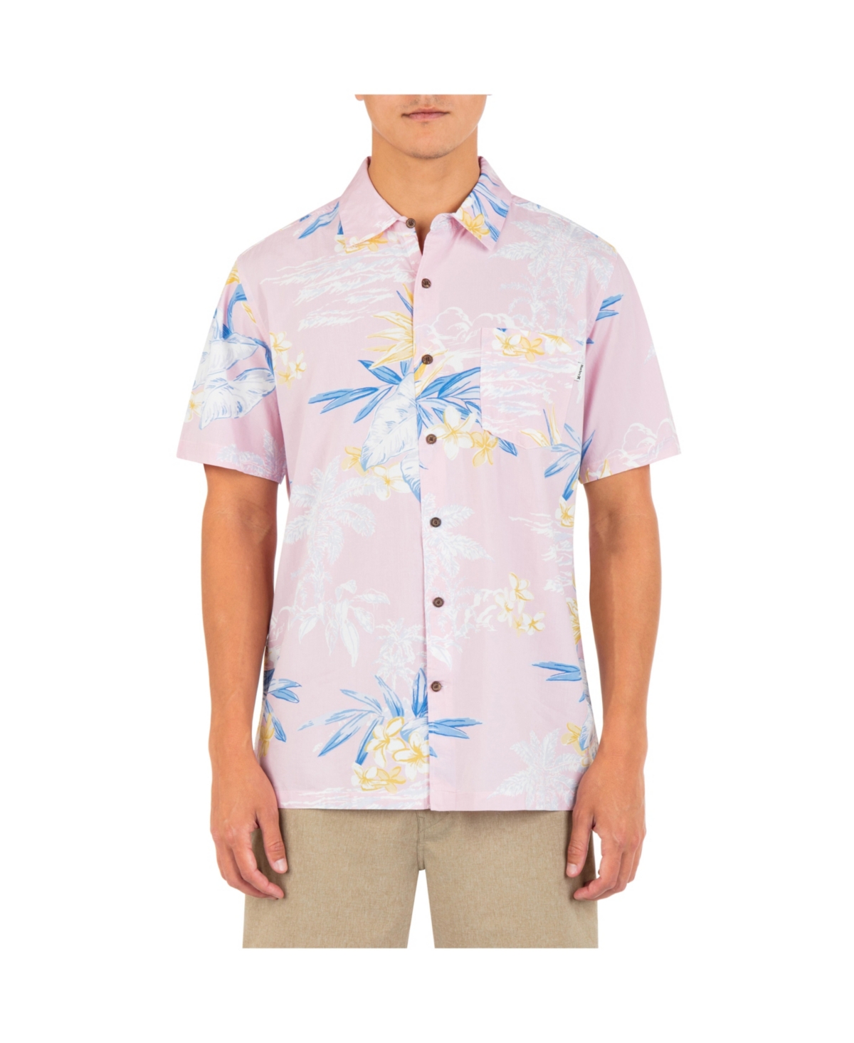 Hurley Men's Rincon Print Short Sleeve Button-up Shirt In Flamingo