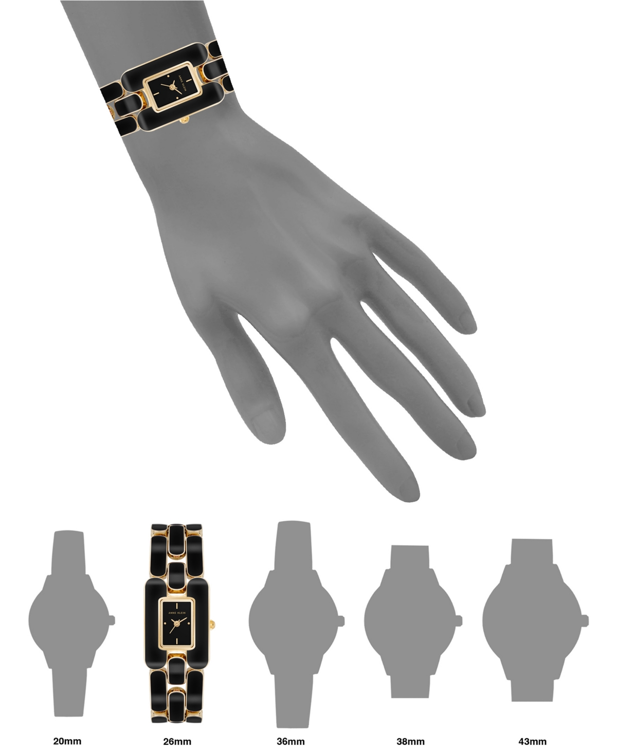 Anne Klein Women's Three Hand Gold-Tone Alloy with Black Enamel Watch, 22mm x 32mm - Gold-Tone, Black