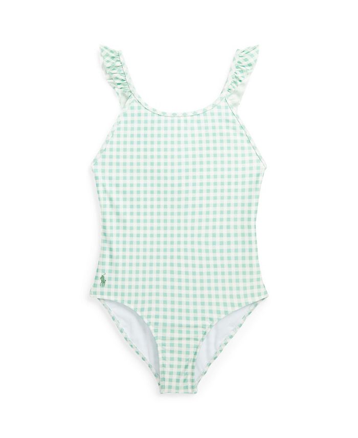 Polo Ralph Lauren Big Girls Gingham Ruffled One-Piece Swimsuit - Macy's