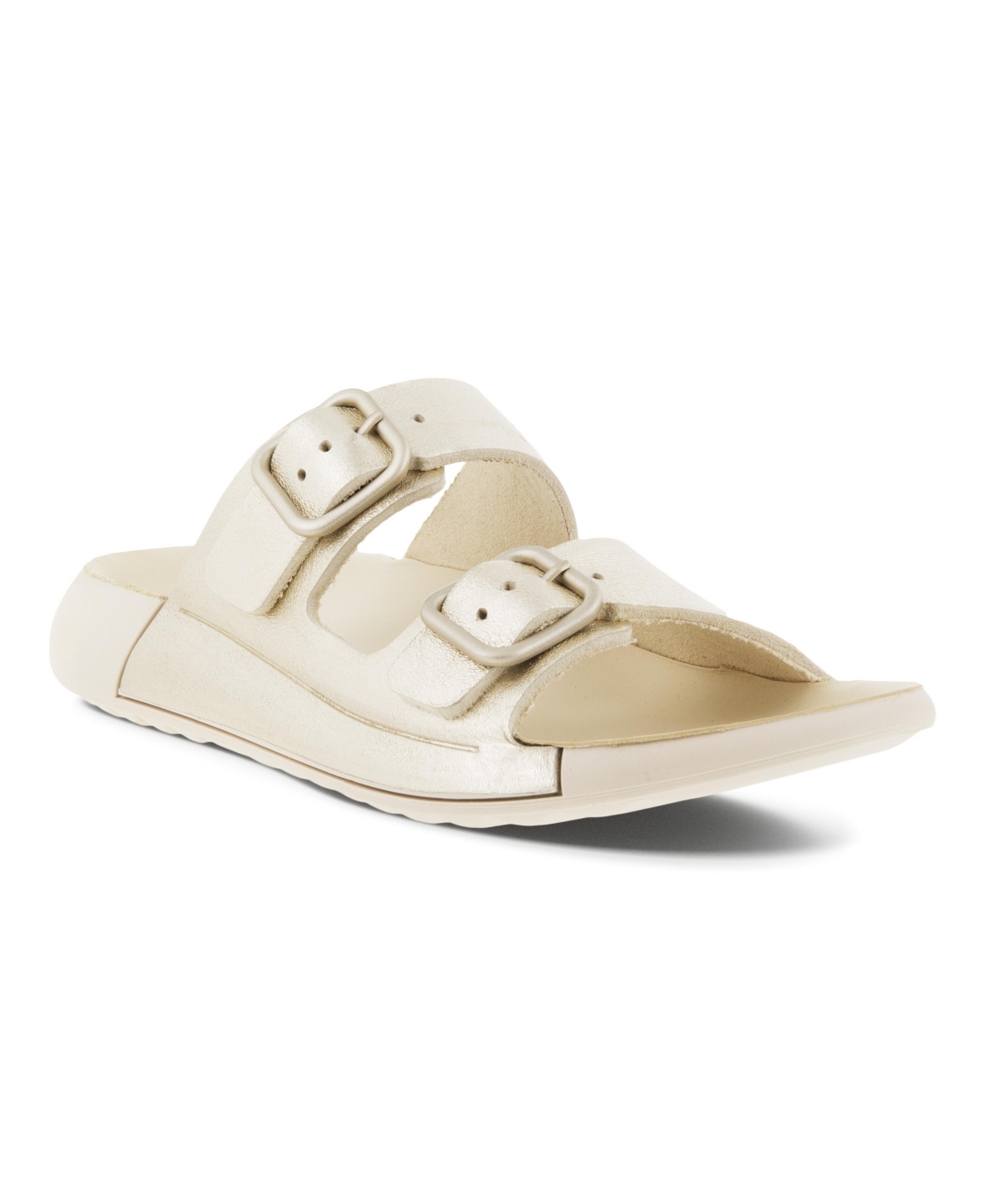 Ecco 2nd Cozmo Buckle Slide Sandal In Pure White Gold