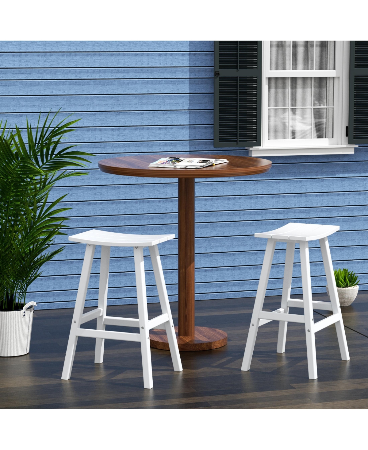 WestinTrends Outdoor Patio Adirondack Bar Height Stool Saddle Seat Chair Set of 2